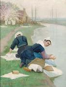 Lionel Walden Women Washing Laundry on a River Bank, oil painting by Lionel Walden Spain oil painting artist